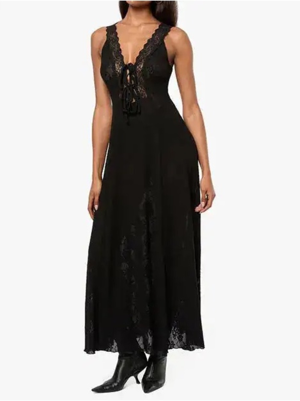 NWT WEWOREWHAT Lace Tie Front Midi Dress Women’s Small Black 7078